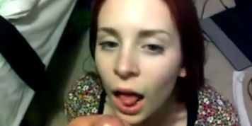 Redhead Whore Getting Strings Of Hot Cum On Face