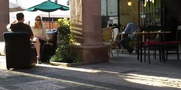 Candid girl "tortures" boy with extreme dangling