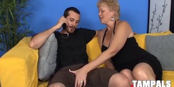 Mature Blonde Sucking Three Dongs at Once