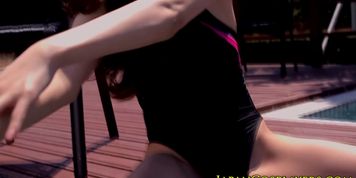 ERITO - Busty japanese Julia grinds on cock in swimsuit