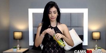 Beautiful Latina with Black Hair Using Dildo to Orgasm on Webcam