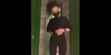 Girl strip in public bathroom + hot BJ