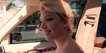 Short haired blondie with tattooed arms Jolie enjoys car fucking for the first time