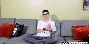 Twink nerd Cameron Hilander jacking his big stiff dick