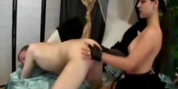 Busty dark haired chick licks stud narrow asshole