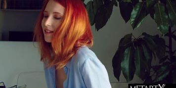 Cute redhead pulls down her panties and fingers her shaved pussy (Elin Flame)