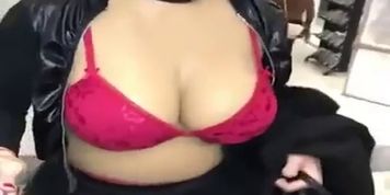 Crossdresser wear G cup breast form in Public