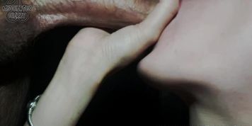 Amateur teen in stair public blowjob - unexpected cum in mouth (close-up)