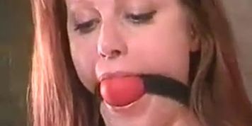 Ball-gagged self bondage with nipple weights