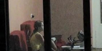 Real window voyeurism of the hot teen alone and topless