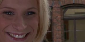 Blonde babe fucked on different places outdoor in bondage