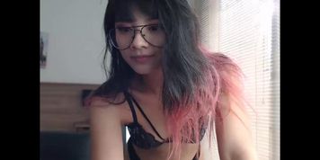 Super sexy asian teen girl in black lingerie