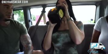 Threesome With A Lucky Fan On The Bus