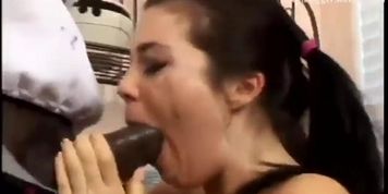 Ashley Blue very hot girl fuck with black in the kitchen