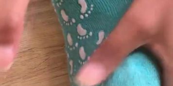 Slipping sexy smelly feet into slimy silicone socks  FOOT FETISH  SOCKS