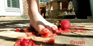 Sexy half Asian girl tramples fruit with her feet