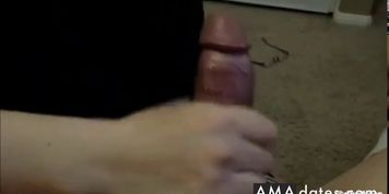 Slow lubed handjob cum in mouth
