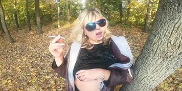 Smoking Fetish Touching Boobs Outdoors