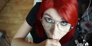 Miss Banana - Nerdy schoolgirl sucks dick