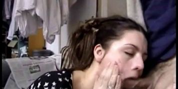 Sexy brunette babe gives a blowjob - video 1