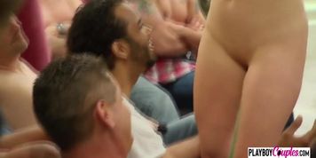 Horny amateur swinger is having sex in the shower before meeting the other swingers.