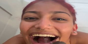 This bitch is a freak and loves to suck cock and swallow cum