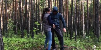 PE Teacher Blowjob and Doggy Fucking in the Forest - Cum
