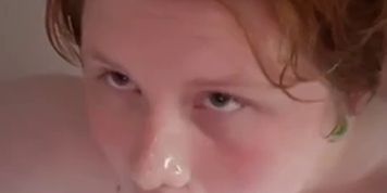 Cum spills all over 18 yr old ftm femboys face and hair in the shower