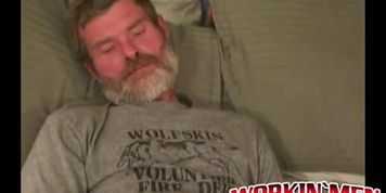 Bearded construction worker drains hot cum from his big dick