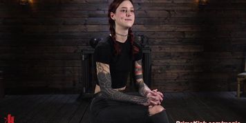 Bound redhead slave gagged and boobs tormented
