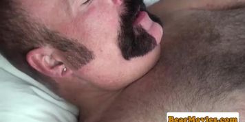 Tattooed chubby bear fucked by black dick