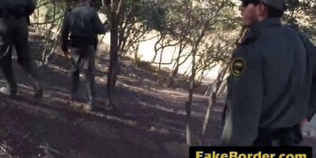 Horny border agent with big cock fucking two sluts