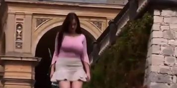 Busty braless girl masturbating in the car