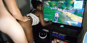 Black Girl playing Fortnite gets FUCKED while parents are in other room.... has to be quiet !! (Andreas, GamerGirl)