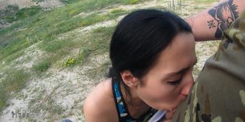 Dirtbike Brunette Sloppy Sucks Dick And Swallows Cum Outdoors