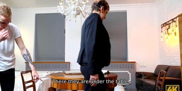 TUTOR4K. Student Hides Literature Tutors Glasses To Have Sex With Her
