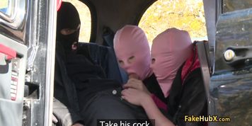 Crazy hardcore threesome in taxi