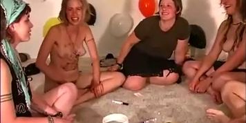 Lesbian action at amateur group sex party