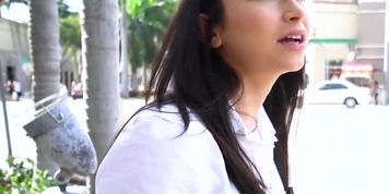 Amateur beauty bangs for money outdoors