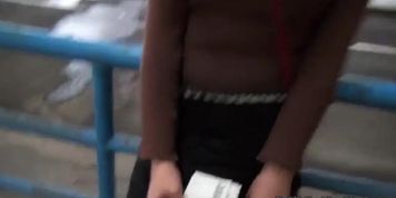 Natural busty redhead railed in public