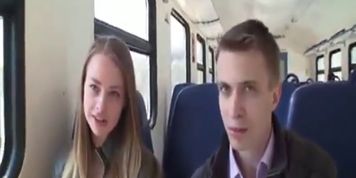2 guys pick up russian brunette in train