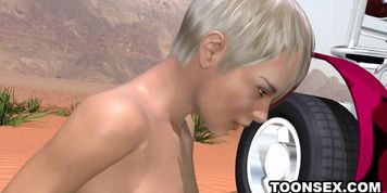 Skinny Short Haired 3D Blonde Fucked Outdoors