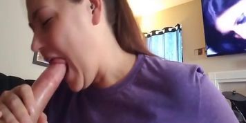 Hot Milf blowing deep for a cumshot on her face