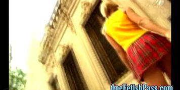 Teeny slut teases in her skirt