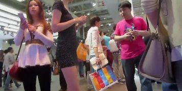 Upskirt of adorable teen girl in crowd (Most Perfect)