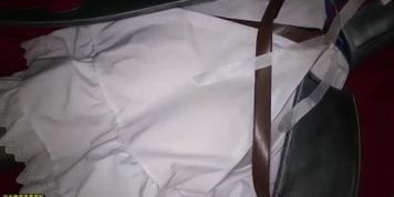Japanese cosplay girl touching fingering in bondage