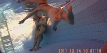 Swimming in sauna pool girls show nude bodies on spy cam