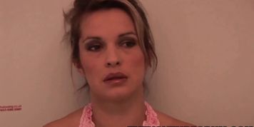 Sexy blonde sucks and fucks in a public bathroom