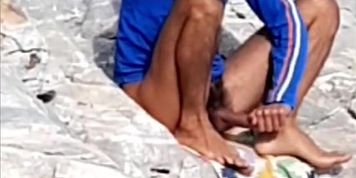 This man shows his rough cock for me on the beach