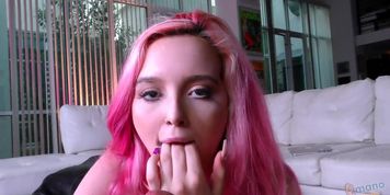 CUTE GIRL STROKES OFF STEP BRO to get him to LIE so she can GO GET LAID step sister EVEN SLIDES IT IN! (Lexi Lore)